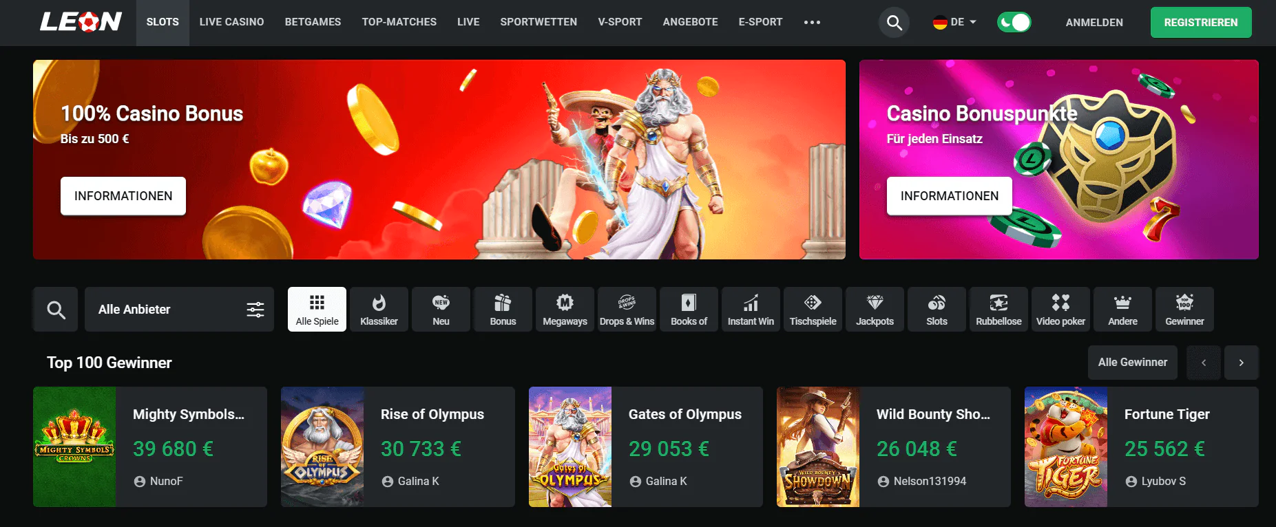 Leon Bet Casino Spiele
