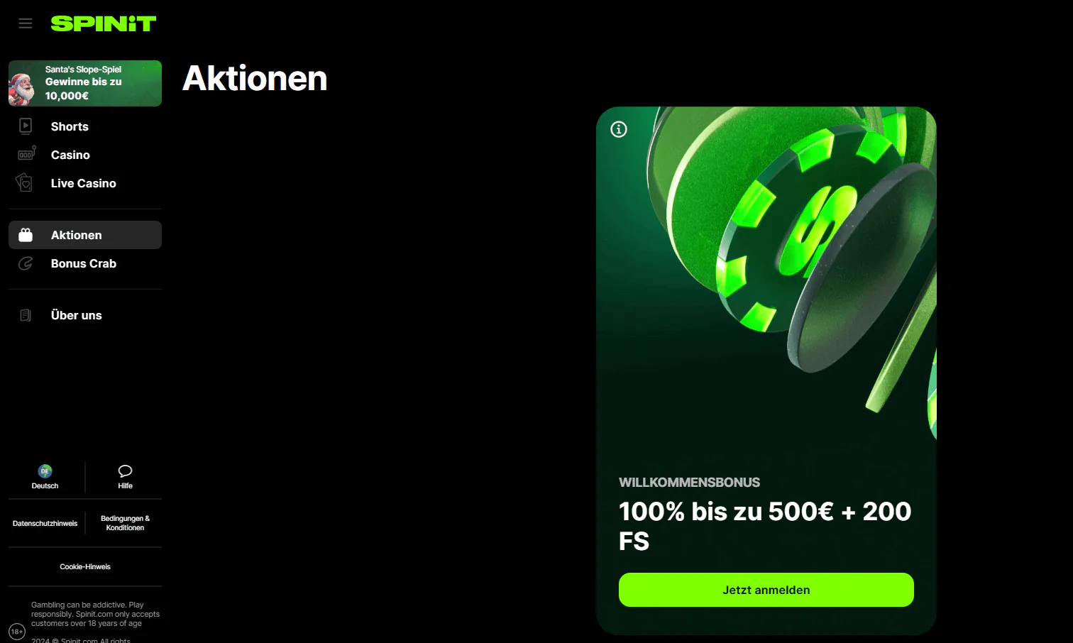 Willkommensbonus von Spinit